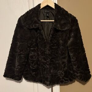 New Directions chocolate color Bohemian Faux Fur Retro Teddy Jacket Size S